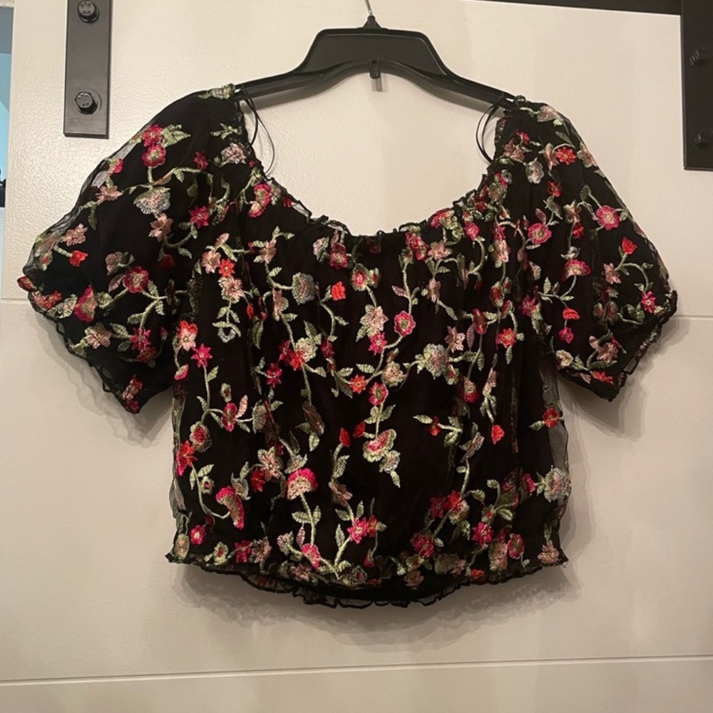 Forever 21 Black Floral Embroidered Blouse
